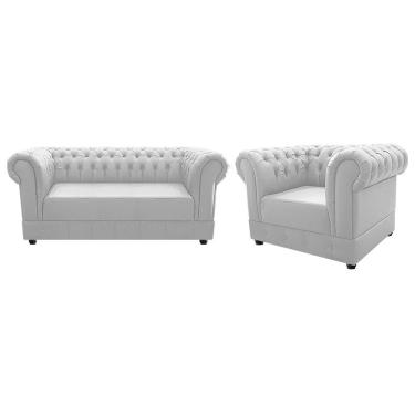 Imagem de Kit Poltrona e Namoradeira Chesterfield Ana Suede Branco