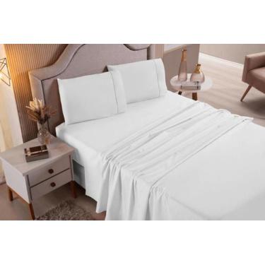 Imagem de Jogo de Cama Lençol Casal Padrão 4 Peças Branco Liso 100% Algodão - Bo