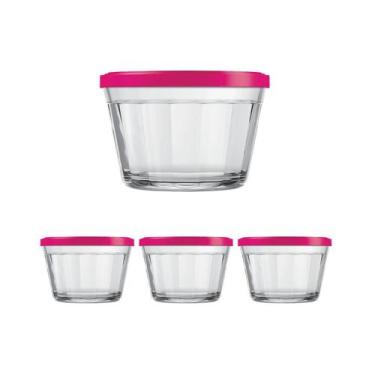 Imagem de 3 Tigela Vidro Americano Tampa Plastica Sortida 150ml Nadir - NADIR FI