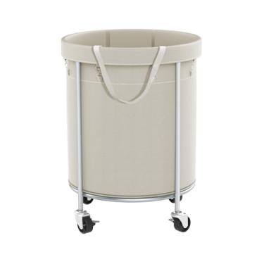 Imagem de Aduanbang Cesto de lavanderia de 170 l com rodas, cesto de rodinhas com bolsa removível e estrutura de aço, carrinho de lavanderia redondo com 4 rodízios e 2 freios, ideal para quarto, banheiro e