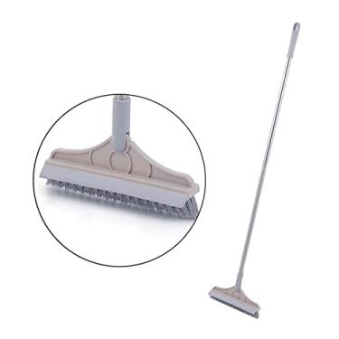 Imagem de Escova de Limpeza Piso 2 em 1 com Rasqueador Janela Handle Longo Rotativo 120 Graus Triangular para Cantos Espaços Cozinha Banheiro Banheira Telha Vidro Uso Úmido e Seco