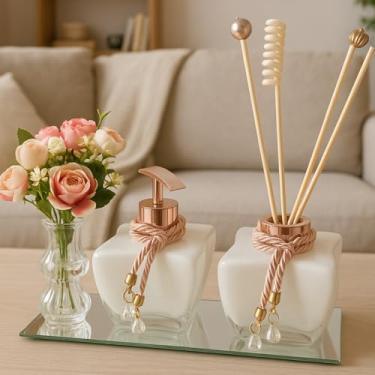 Imagem de Kit Lavabo Rose Gold Luxuoso Difusor Saboneteir Bandeja Vaso