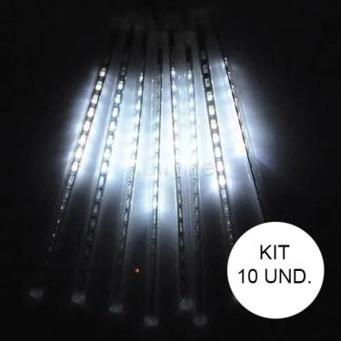 Imagem de Kit 10 Unidades Cascata Tubo Pisca Pisca Chuva De Gelo Meteoro 96 Leds Branco Natal (ntn2128x127v)