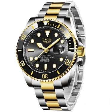 Imagem de Relógio Masculino Impermeável Esportivo Quartzo 3atm Em Aço Inoxidavel Preto Dourado