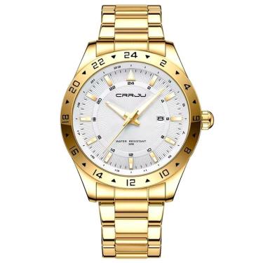 Imagem de Relógio De Pulso Masculino Quartzo Design Esportivo Impermeavel 3atm Data Automatica Branco Dourado