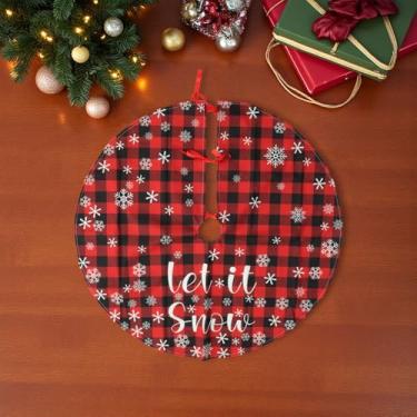 Imagem de Generic 1 saia para árvore de Natal, xadrez, floco de neve, Papai Noel, preto, vermelho, 70 cm