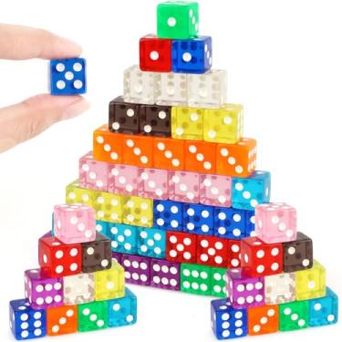 Imagem de 50 Pieces Colored Dice Set 16mm Standard Game Dices Acrylic 6 Sided Colorful Bulk Casino Dice for Casino Theme Party Board Games Vegas Birthday Party Supplies (Square Corner)