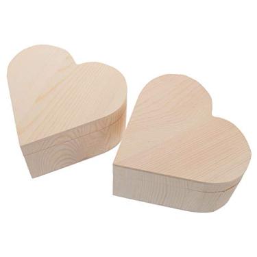 Imagem de Caixa de joias de madeira PretyzOOM com 2 peças, caixa de madeira inacabada, baú de tesouro em forma de coração para armazenamento de joias, decoração de casa e escritório