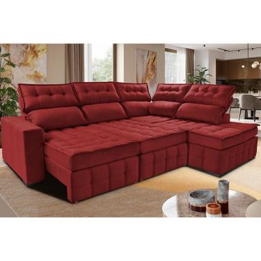 Imagem de Sofá De Canto Direito 2,65x2,30m Retrátil E Reclinável Com Molas Ensacadas Cama Inbox Nobre Vermelho
