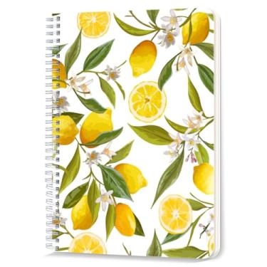 Imagem de Caderno espiral forrado, 100 páginas, 14,5 x 21 cm, papel pautado universitário, caderno espiral duplo para estudo e anotações - Limão