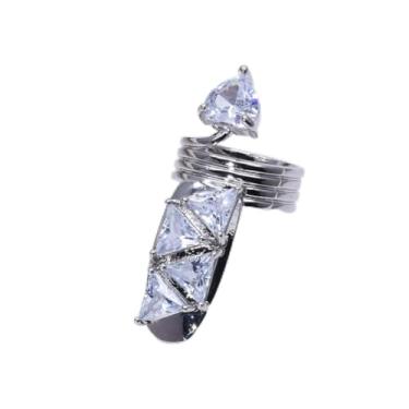 Imagem de Anel de unha de cristal de coração prata com indicação ajustável para mulheres, joia moderna e ousada, presente