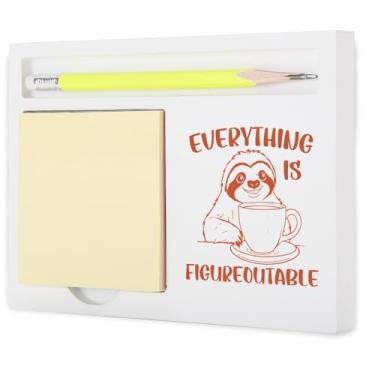 Imagem de Inspirador Everything is Figureoutable Sloth Note Holder, organizador de mesa de motivação fofo para professor, colega de trabalho, amigo, presente de incentivo para escritório, escola, casa, bloco de