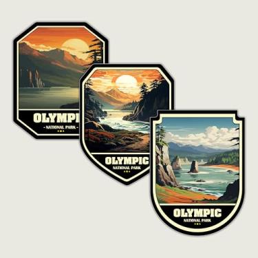 Imagem de Conjunto de 3 adesivos do Parque Nacional Olímpico - Decalques de vinil à prova d'água para carro, laptop, garrafa de água, bagagem, bicicletas - Conjunto de adesivos de natureza cênica e montanha ao