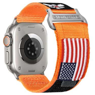 Imagem de Pulseiras de nylon compatíveis com Apple Watch para homens (cor laranja, 49 mm, 46 mm, 45 mm, 44 mm, 42 mm (série 3 2 1))