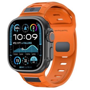 Imagem de SquishSquash Pulseira esportiva de borracha Ganoid FKM compatível com Apple Watch Ultra 3/2/1 SE séries 11/10/9/8/7/6/5/4, pulseira impermeável de fluoroelastômero para iWatch 44/45/46/49 mm (laranja