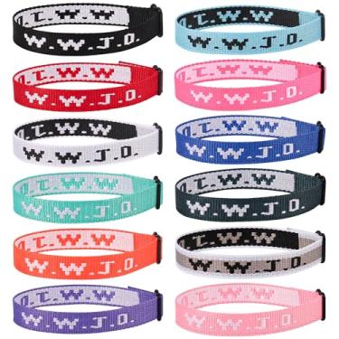 Imagem de Pacote de 12 pulseiras WWJD, pulseiras ajustáveis para presentes cristãos, pulseiras WWJD Jesus a granel - Pulseira What Would Jesus Do para mulheres e homens, Fibra de poliéster, Sem Pedra Preciosa
