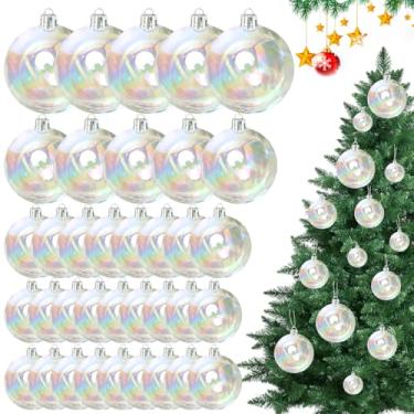 Imagem de Blurap 60 peças de bolas de ornamentos iridescentes multitamanhos transparentes bolas de enfeites de Natal iridescentes transparentes para árvore de Natal Halloween bola de enfeite de plástico para