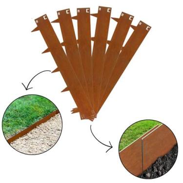 Imagem de Borda Baixa Ferro Flexível Cor Enferrujada 20cm x 1mt 6 Pç - Montar & 