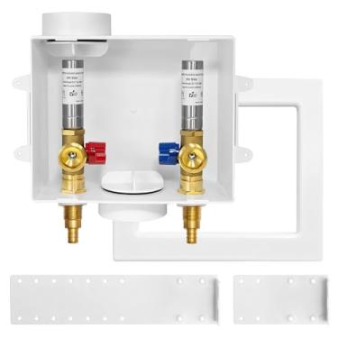 Imagem de Caixa de tomada para máquina de lavar (solta), dreno central/dreno lateral, entrada de crimpagem Pex de 1/2 polegada x conexão de saída MHT de 3/4 polegadas, com prendedor de martelo de água de aço