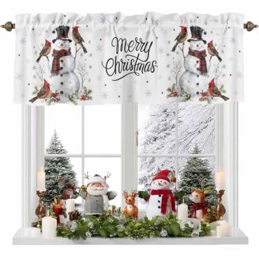 Imagem de Cortinas de Natal para janela de cozinha 152 x 45 cm, boneco de neve, cardeais, pássaro, aquarela, bolso para varão, pequena cortina para sala de estar, letras vintage, sanefas para janelas/banheiro