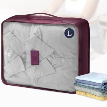 Imagem de Organizador de viagem de malha, bolsa de armazenamento de viagem, multifuncional, organizador de bagagem, bolsa de viagem com zíper para passaporte de cosméticos, meias, Vermelho vinho, G