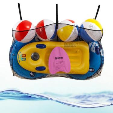 Imagem de Bolsa de armazenamento flutuante de piscina, organizador ajustável de armazenamento de brinquedos para piscina, bolsa de malha para balsas, boias, macarrão, brinquedos infláveis, bolsa grande de rede