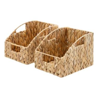 Imagem de GRANNY SAYS Cestas de armazenamento de vime para prateleiras, cesta de tecido trapézio com alças, cestas de vime de armazenamento para despensa, jacinto de água, pacote com 2