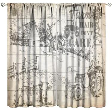 Imagem de FAOTELY Cortina rústica de fazenda, moinho de vento retrô, estilo antigo, casa de fazenda, vintage, fazenda ocidental, estampa animal, cortinas de janela para sala de estar, quarto, cozinha, café (L50