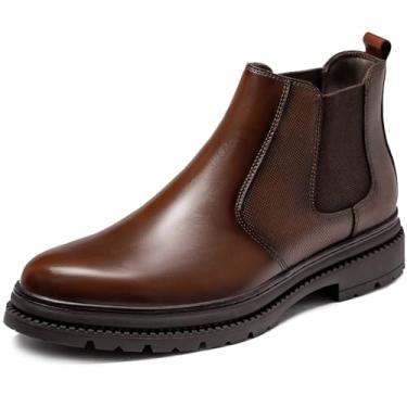 Imagem de OKKO Bota masculina Chelsea, couro legítimo, clássica, confortável, casual, sem cadarço, cano curto, Café (002), 40