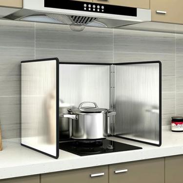 Imagem de HYUIO Tela contra respingos para frigideira, protetor contra respingos de aço inoxidável dobrável de 2 lados, protetor contra respingos de fogão para cozinha e cozinha (3 lados 60 x 80 x 45 cm)