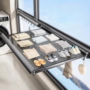 Imagem de JYXYXSCP Estante de secagem de roupas montado na parede, rack de secagem de roupa dobrável, cabide oculto retrátil (preto, 23,6 x 15,47 polegadas) (preto 59,9 x 39,3 cm)