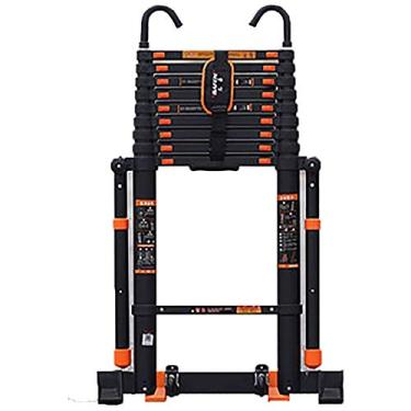 Imagem de OKUOKA Escadas, escada telescópica pequena com ganchos, com barra estabilizadora, rodas, escadas dobráveis de alumínio para escritório e casa, sótão, 150 kg/7 m/15,4 pés