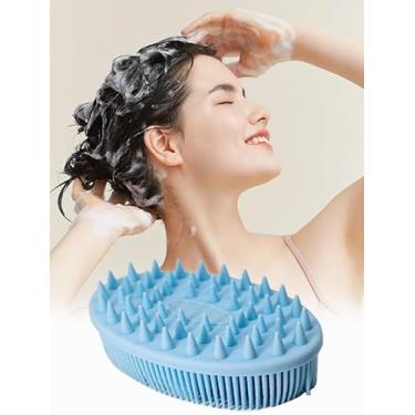 Imagem de 1 escova de xampu de silicone azul, massageador afiado, adequado para homens e mulheres