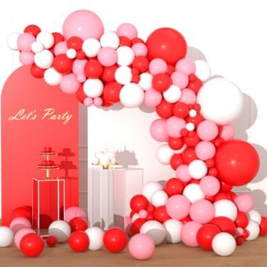 Imagem de Kit de arco de guirlanda de balão vermelho rosa e branco - balões vermelhos e rosa balões de látex para aniversário, casamento, dia dos namorados, Natal, despedida de solteira, chá de panela