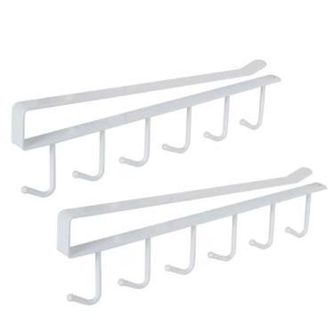 Imagem de Suporte para canecas sob armário com 6 ganchos Organizador prateleira de cozinha Utensílios Rack suspensão ferro resistente despensa guarda-roupa