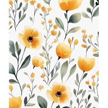 Imagem de Papel de parede floral descasque e cole, papel de contato com flores brancas/verdes/laranja, papel de parede botânico vintage, autoadesivo, removível, impermeável, para quarto, banheiro, prateleiras