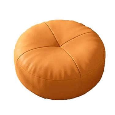Imagem de ZABEES Banqueta de couro para descanso para os pés pequena banqueta redonda para futon almofada banco de entrada para troca de sapato banco baixo para sala de estar assento acolchoado