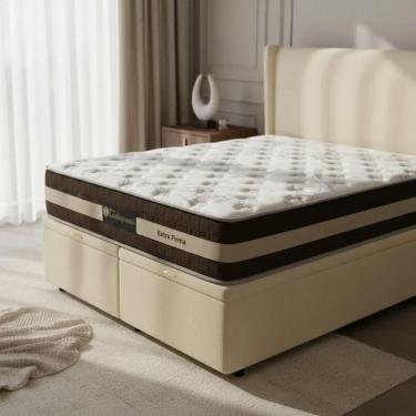 Imagem de Cama Box Baú Queen Suede + Colchão Esplendor Molas Ensacadas Luckspuma 158x198x75 Cor:bege