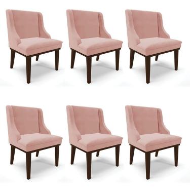 Imagem de Kit 06 Cadeiras Liz Veludo Base Fixa Madeira TabacoRose