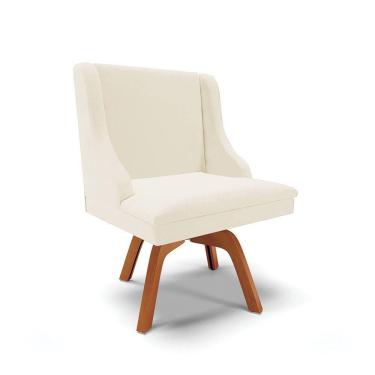 Imagem de Cadeira Veludo Bege Giratória De Madeira