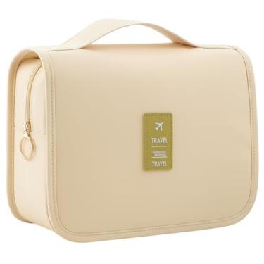 Imagem de Necessaire de Maquiagem com Cabide e Divisórias – Bolsa Organizadora de Cosméticos Feminina para Viagem, Shampoo, Perfume e Higiene Pessoal, Porta frasco Shampoo (Bege)