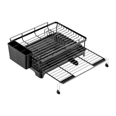 Imagem de Fenteer Escorredor de pratos para balcão de cozinha Escorredor de pratos Ferro Estável Suporte de armazenamento de garfos Suporte de utensílios Prateleira de