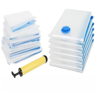 Imagem de Kit Saco a Vácuo Com Bomba Viagem Mala Organizador Para Roupa Guarda Roupa Edredom Reutilizável(12un Kit 3 Tamanhos P, M, G)
