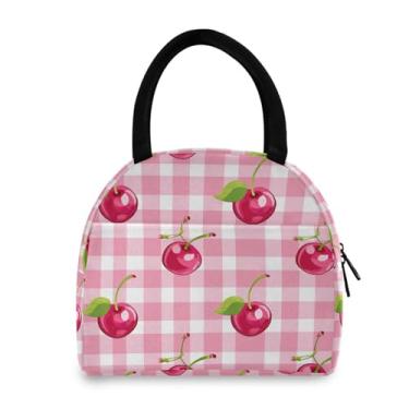 Imagem de GUIJI Lancheira com isolamento xadrez cereja, reutilizável, à prova de vazamento, lancheira para mulheres e homens, lancheira térmica para trabalho e viagens