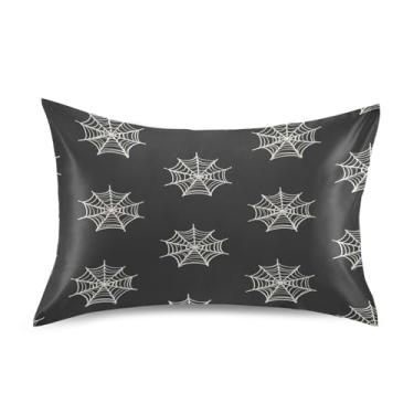 Imagem de Blueangle Fronha de cetim de teia de aranha de Halloween para cabelo e pele, fronha de seda, tamanho Queen (50,8 x 76,2 cm) - Capas de almofada de cetim refrescantes com fecho de envelope (275)