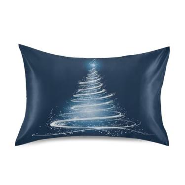 Imagem de Blueangle Fronha de cetim de árvore de Natal branca brilhante para cabelo e pele, fronha de seda, tamanho Queen (50,8 x 76,2 cm) - Capas de almofada de cetim refrescantes com fecho de envelope (211)