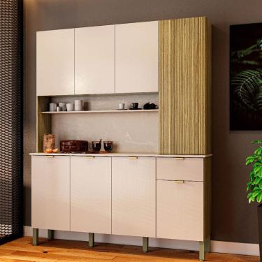 Imagem de Armário De Cozinha Compacta Slow Freijó/vanilla/cp-riscatto Freijó 8 Portas E 1 Gaveta - Kits Paraná