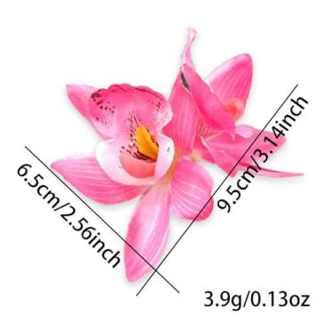 Imagem de Grampos de cabelo com clipe de bico de pato de orquídea flor personalizada estilo coreano grampos de cabelo boêmio simulação flor (laranja)