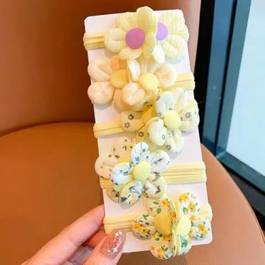 Imagem de 5 peças de laços de cabelo de flores doces, faixas elásticas fofas, suportes de rabo de cavalo de cor doce com flores, elásticos macios sem danos para meninas acessórios de cabelo