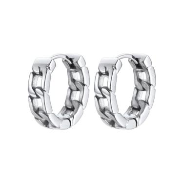 Imagem de ChainsPro Brincos de argola para homens e mulheres, elos cubanos/viking nórdico/crânio abraçado, joias punk hipoalergênicas, aço inoxidável/banhado a ouro/preto com caixa de presente, Aço inoxidável